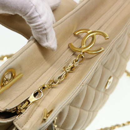 CHANEL Chain Shoulder Bag Lamb Skin Beige CC 38451