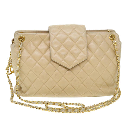 CHANEL Chain Shoulder Bag Lamb Skin Beige CC 38451