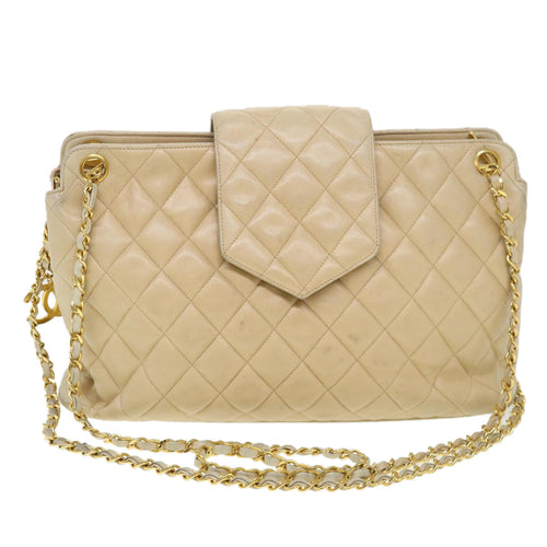 CHANEL Chain Shoulder Bag Lamb Skin Beige CC 38451