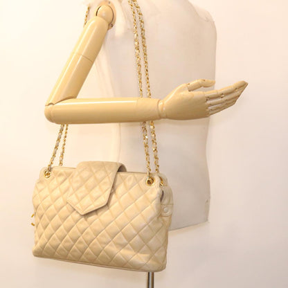 CHANEL Chain Shoulder Bag Lamb Skin Beige CC 38451