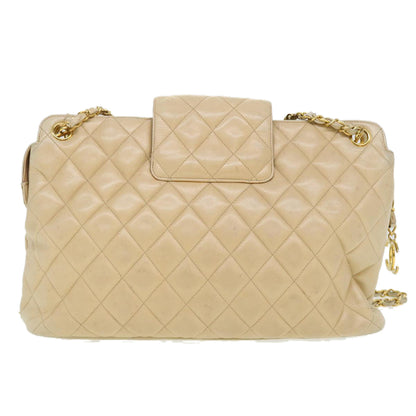CHANEL Chain Shoulder Bag Lamb Skin Beige CC 38451