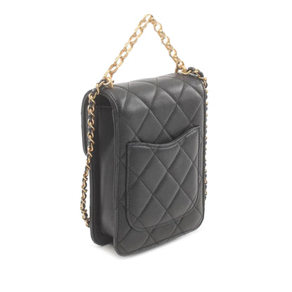 Black Chanel CC Quilted Lambskin Resin and Pearl North South Flap Satchel