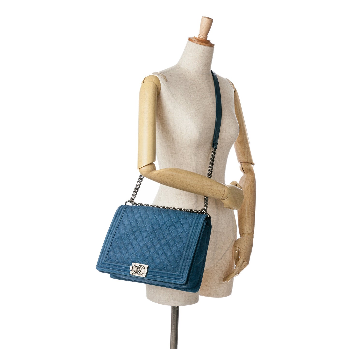 Blue Chanel Large Quilted Denim Boy Flap Crossbody Bag
