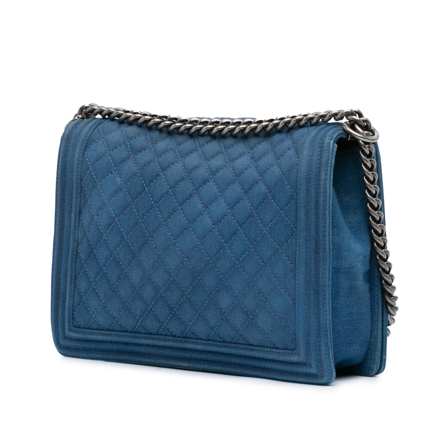 Blue Chanel Large Quilted Denim Boy Flap Crossbody Bag