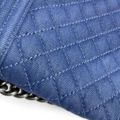 Blue Chanel Large Quilted Denim Boy Flap Crossbody Bag