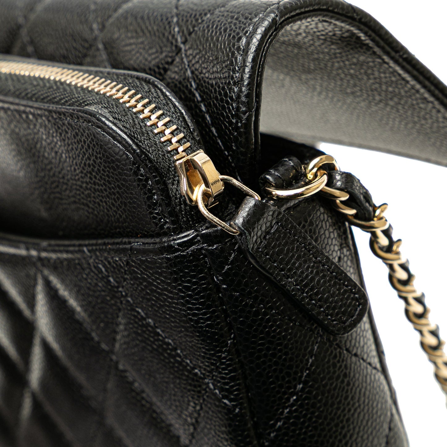 Black Chanel Caviar Quilted Phone Holder Wallet on Chain Crossbody Bag
