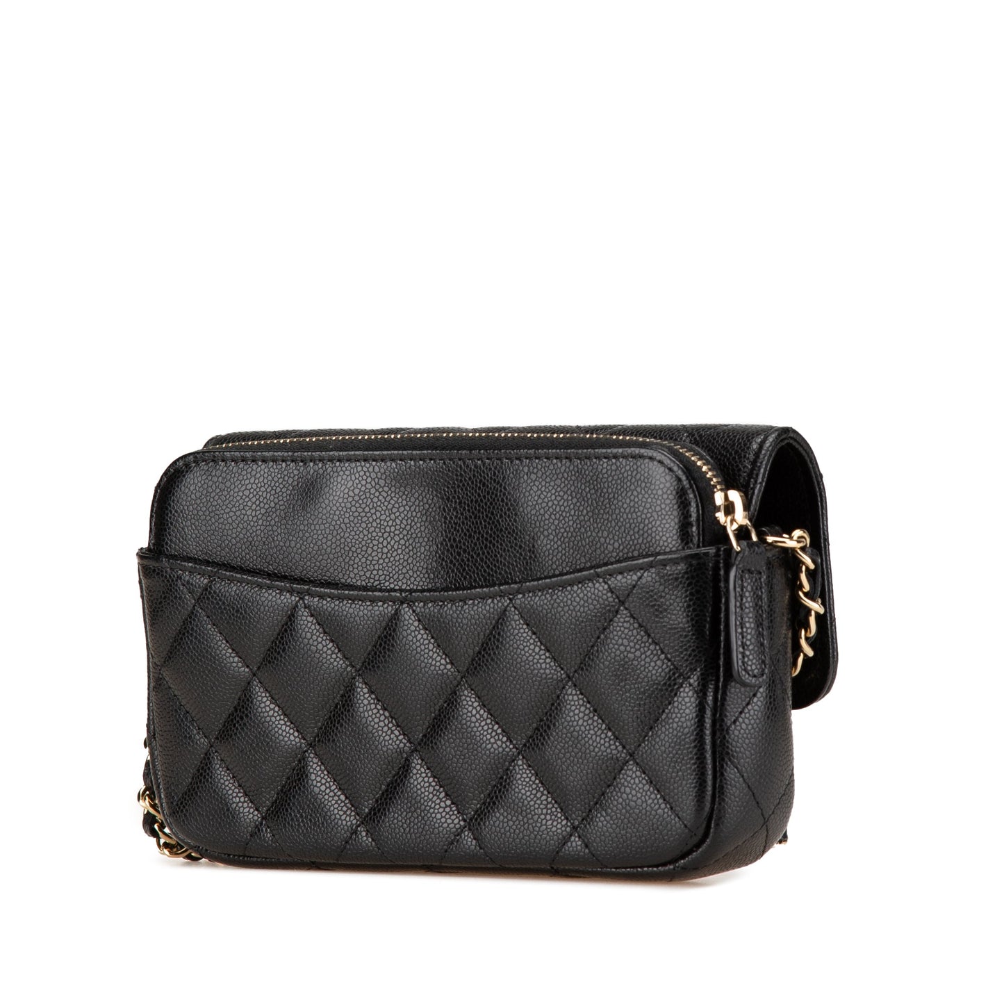Black Chanel Caviar Quilted Phone Holder Wallet on Chain Crossbody Bag