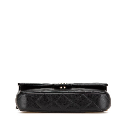 Black Chanel Caviar Quilted Phone Holder Wallet on Chain Crossbody Bag