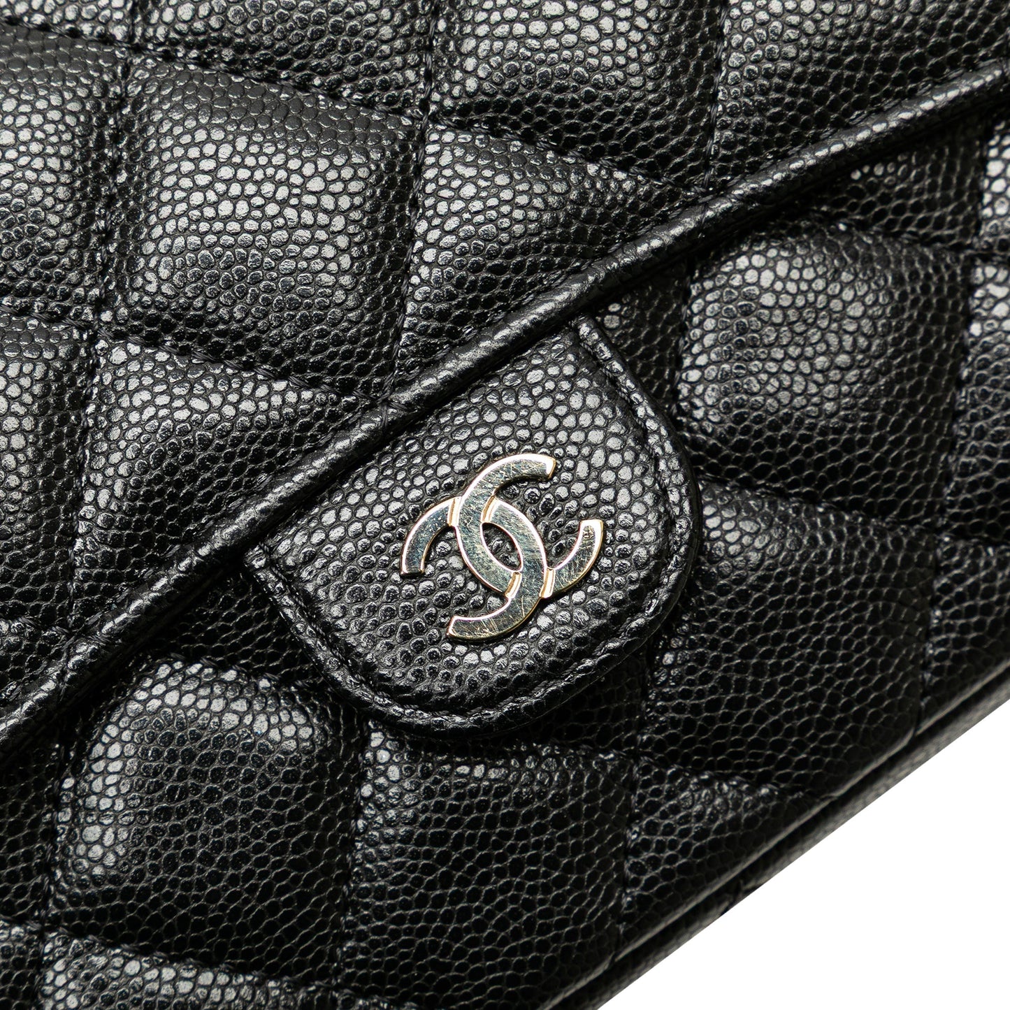 Black Chanel Caviar Quilted Phone Holder Wallet on Chain Crossbody Bag