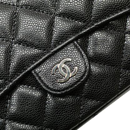 Black Chanel Caviar Quilted Phone Holder Wallet on Chain Crossbody Bag