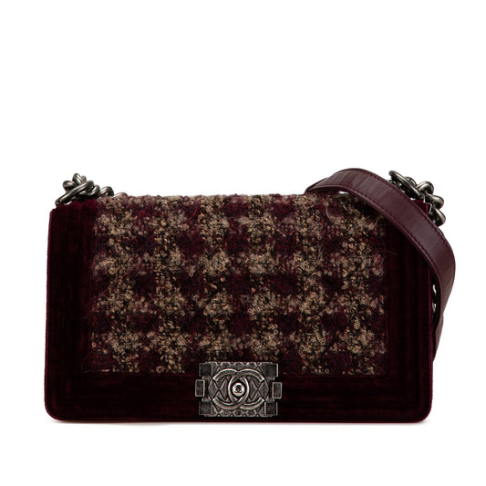 Chanel Sac Medium Velvet Tweed Boy Flap