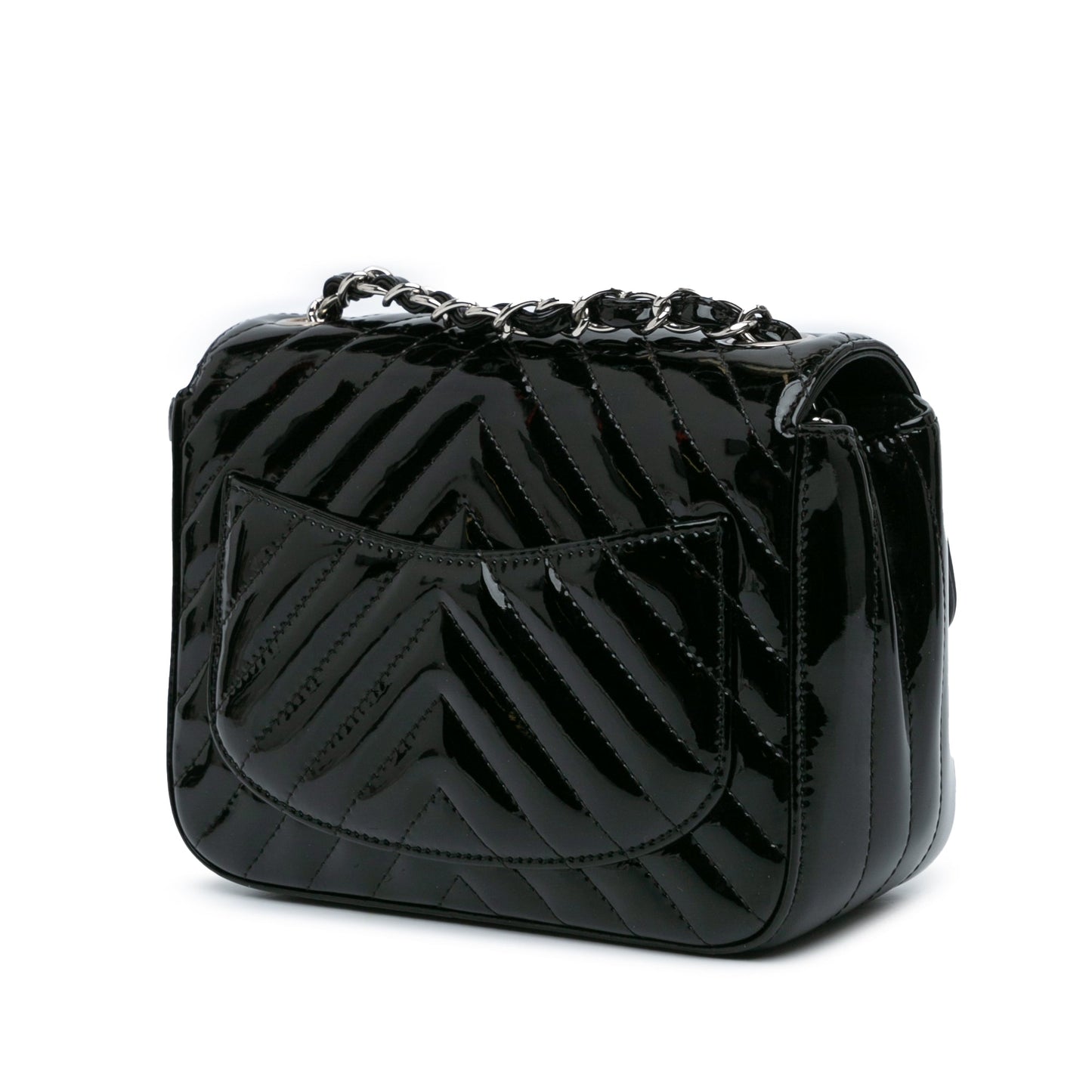Black Chanel Mini Square Classic Patent Chevron Flap Crossbody Bag
