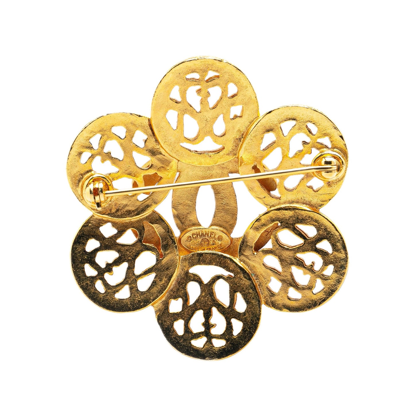 Gold Chanel Gold Plated CC Flower Brooch