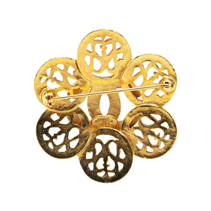 Gold Chanel Gold Plated CC Flower Brooch
