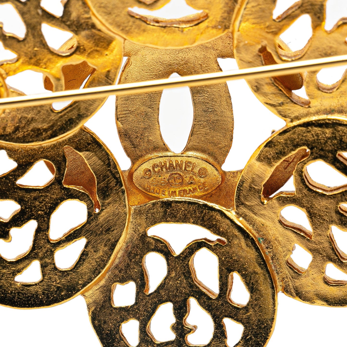 Gold Chanel Gold Plated CC Flower Brooch