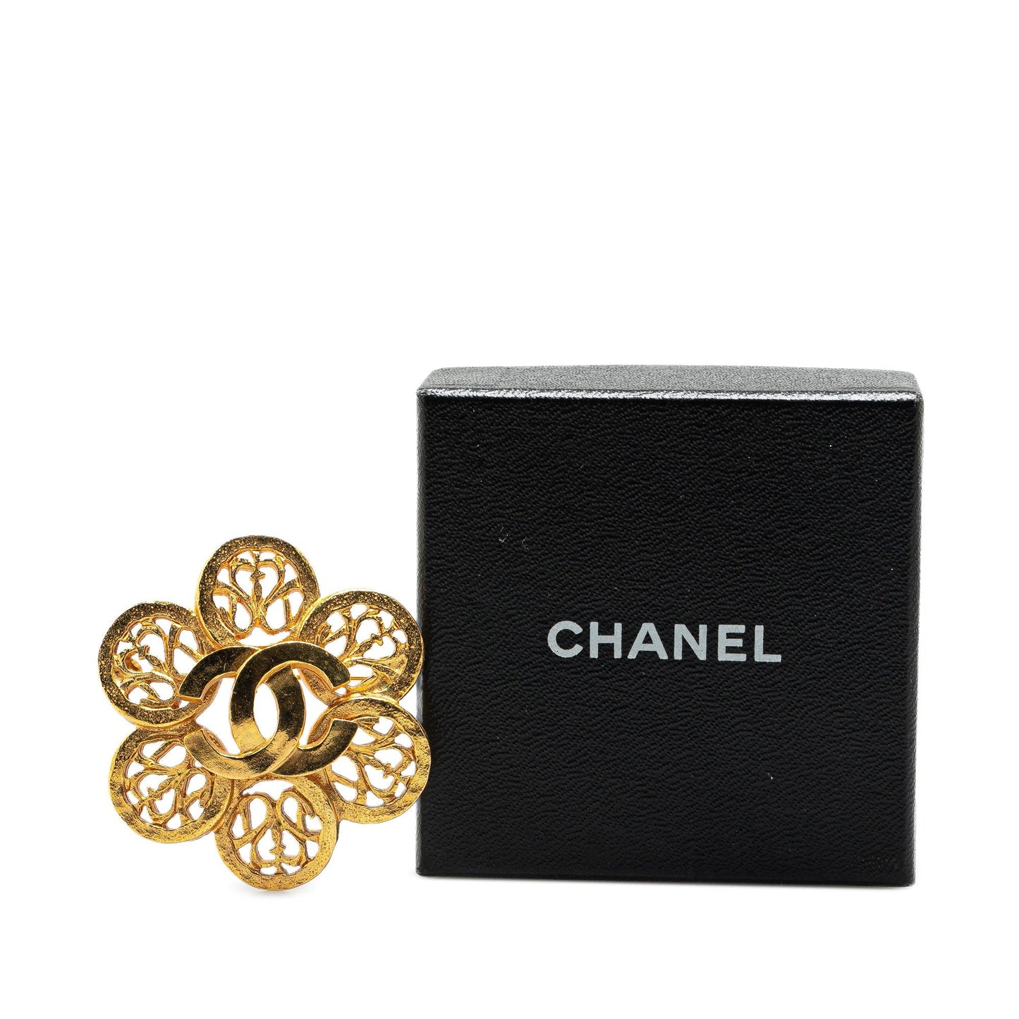 Gold Chanel Gold Plated CC Flower Brooch