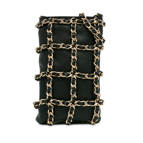 Black Chanel Lambskin Tech Me Out Clutch With Chain Crossbody Bag
