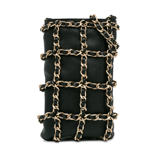 Black Chanel Lambskin Tech Me Out Clutch With Chain Crossbody Bag