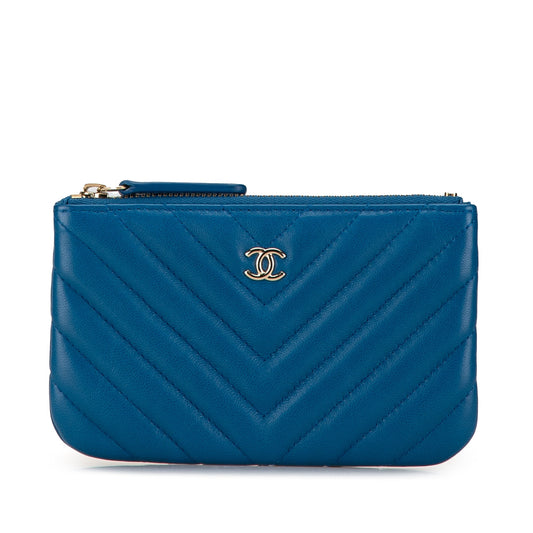 Blue Chanel Chevron Lambskin O Case Pouch