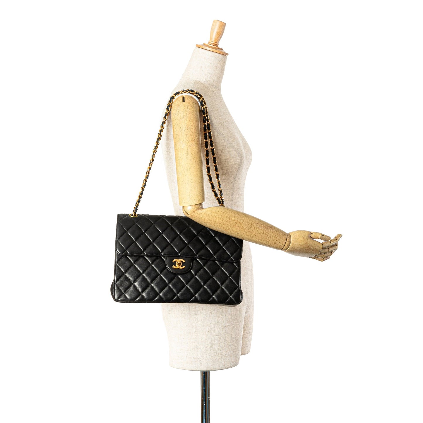 Black Chanel Jumbo Lambskin Double Sided Flap Shoulder Bag