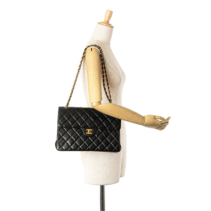 Black Chanel Jumbo Lambskin Double Sided Flap Shoulder Bag