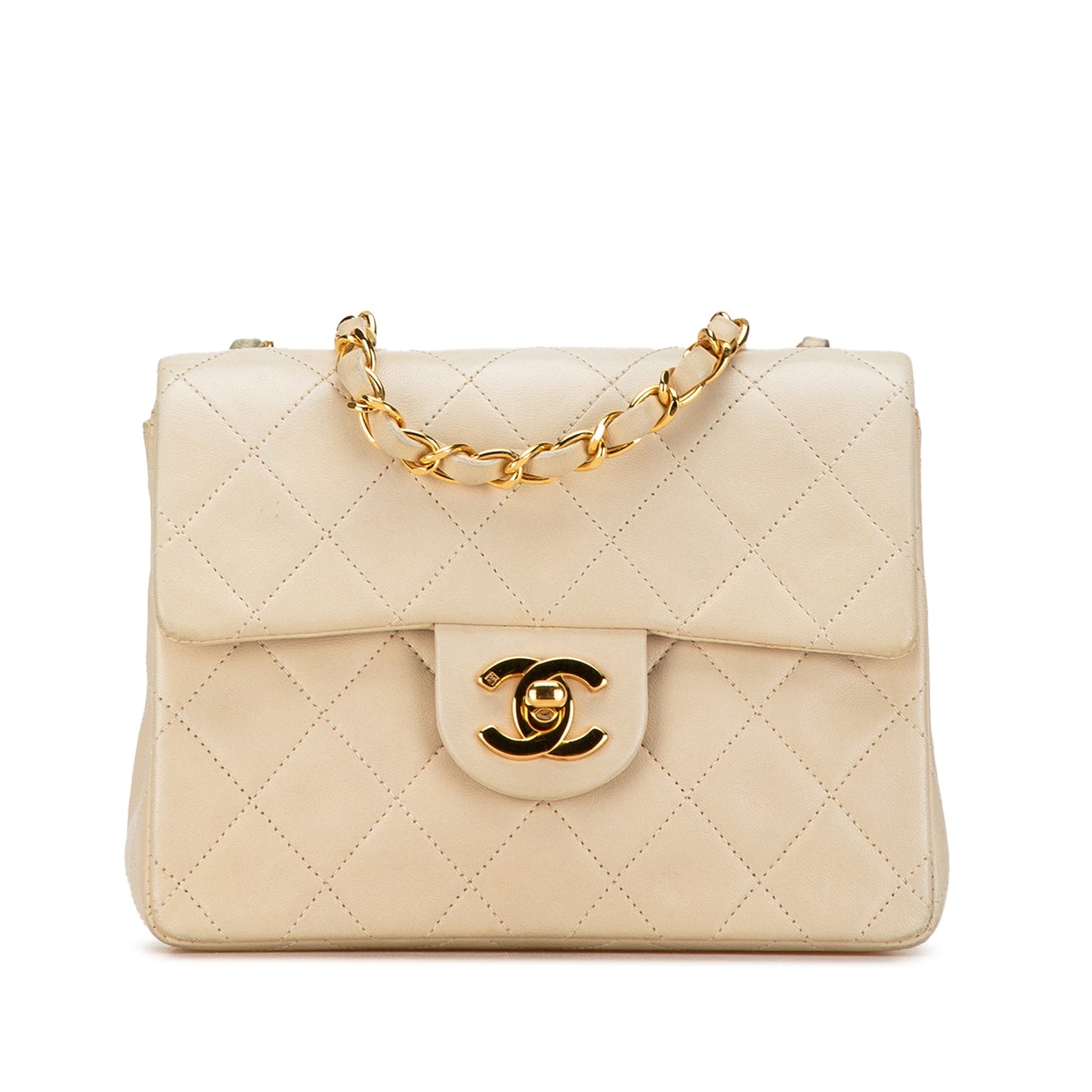 Brown Chanel Mini Square Classic Lambskin Single Flap Crossbody Bag