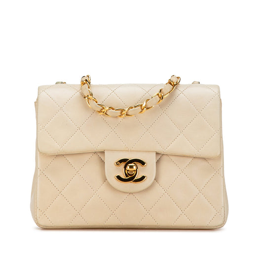 Brown Chanel Mini Square Classic Lambskin Single Flap Crossbody Bag