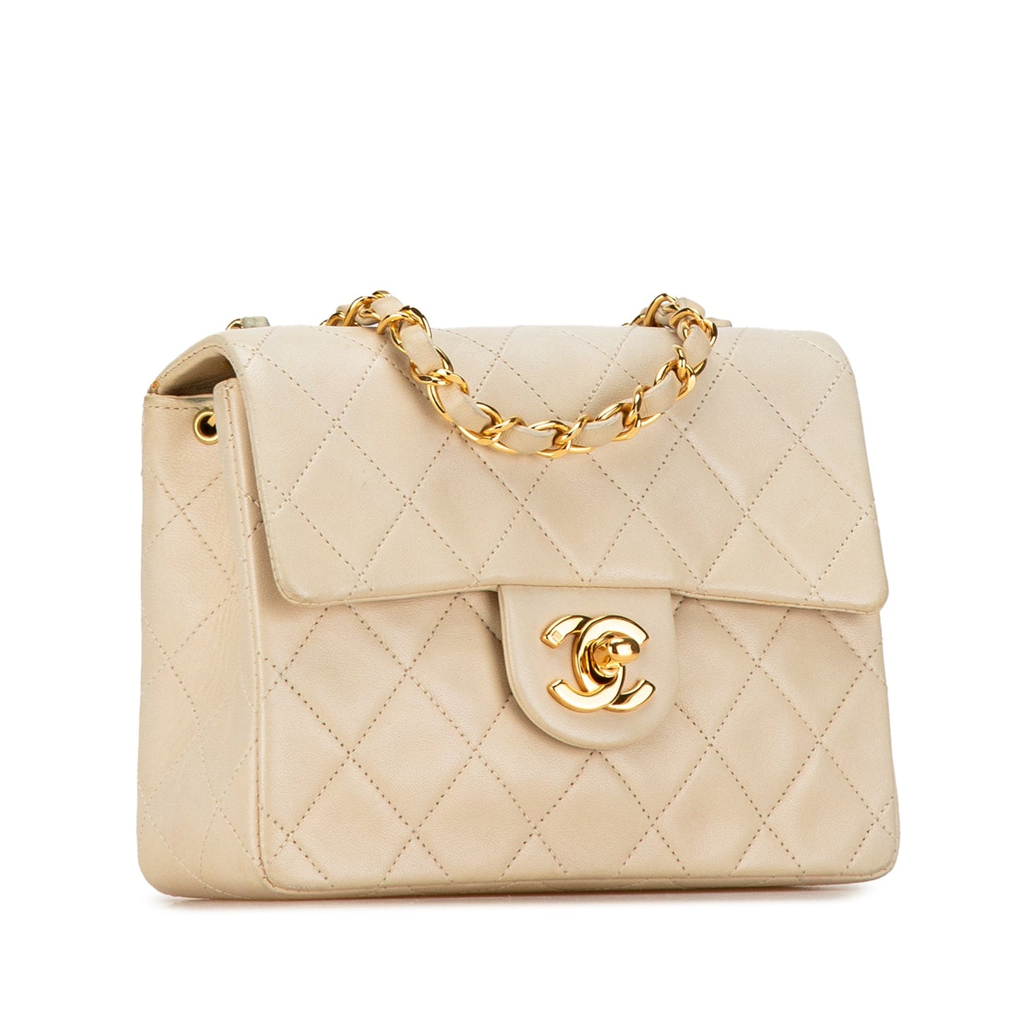 Brown Chanel Mini Square Classic Lambskin Single Flap Crossbody Bag