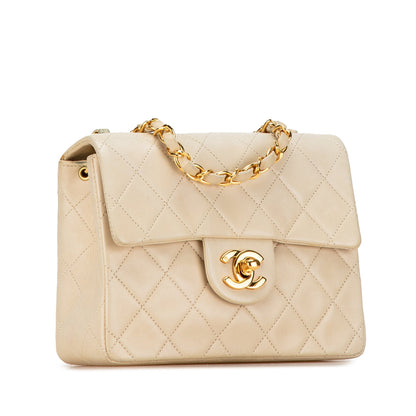 Brown Chanel Mini Square Classic Lambskin Single Flap Crossbody Bag