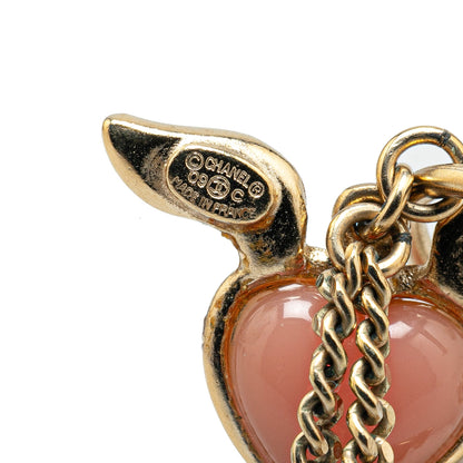 Gold Chanel Gold Plated Heart Crystal Wings Hoop Push Back Earrings