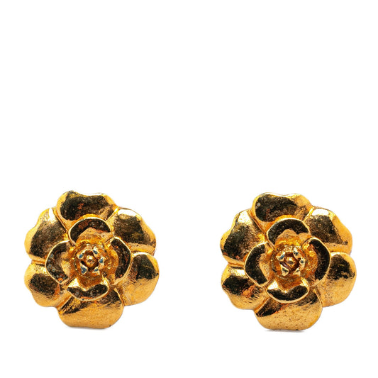 Gold Chanel Gold Plated Camellia Clip on Earrings