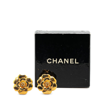 Gold Chanel Gold Plated Camellia Clip on Earrings