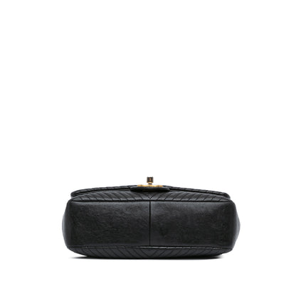 Black Chanel Small Chevron Wrinkled Lambskin Medallion Charm Surpique Flap Shoulder Bag