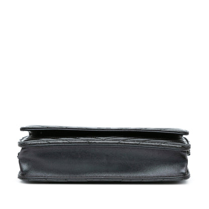 Black Chanel CC Chevron Quilted Crumpled Calfskin Wallet On Chain Crossbody Bag