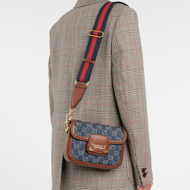 (WMNS) Gucci Horsebit 1955 Retro Shoulder Messenger Bag 'Grey Blue Brown' 658574-2KQPG-8391