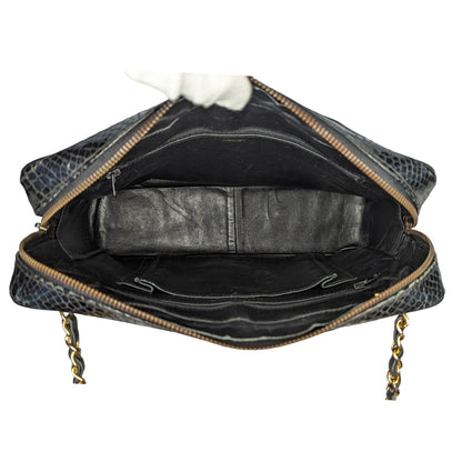 Chanel 80s Black Shiny Alligator Camera Shoulder Bag