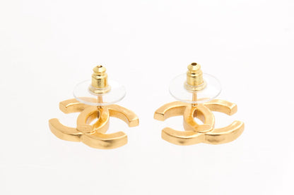 Chanel 2023 White & Gold Interlocking CC Stripe Stud Earrings