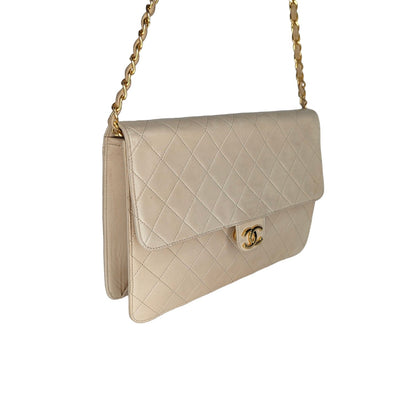 Chanel Vintage Beige Quilted Lambskin Medium Flap Bag