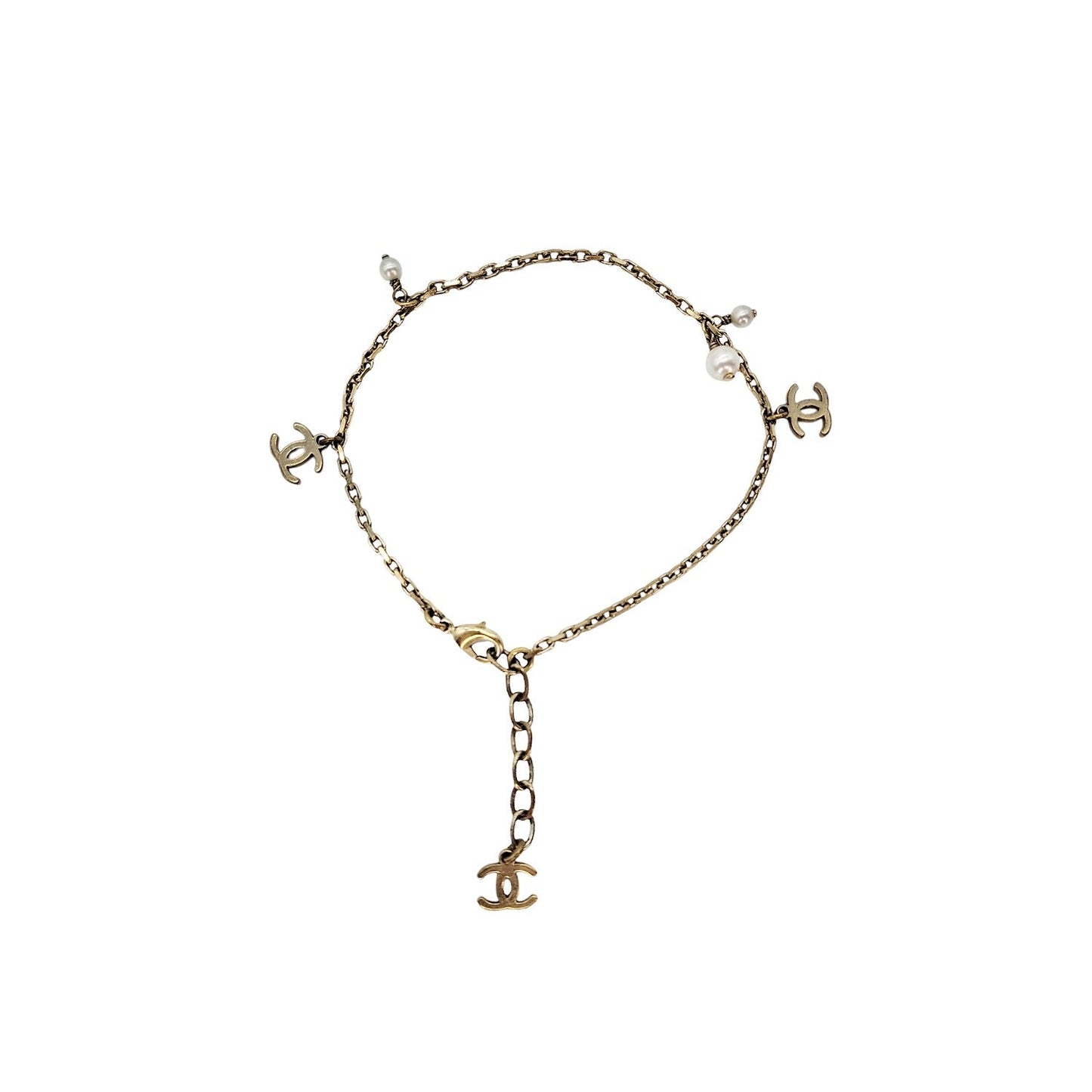 CHANEL CC Faux Pearl Station Bracelet / Anklet