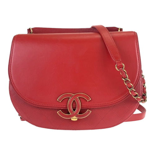 Chanel Red Leather Coco Curve Matelasse 2way Bag