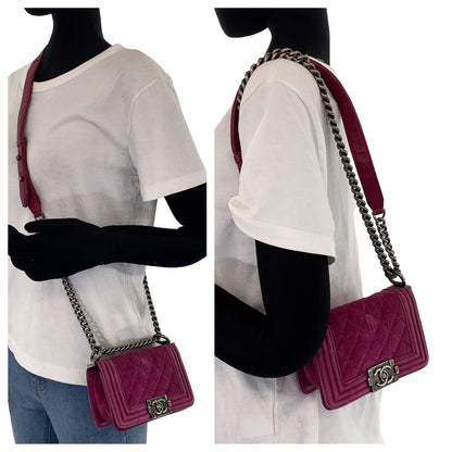 Chanel Boy Matelasse Velvet Leather Shoulder Bag