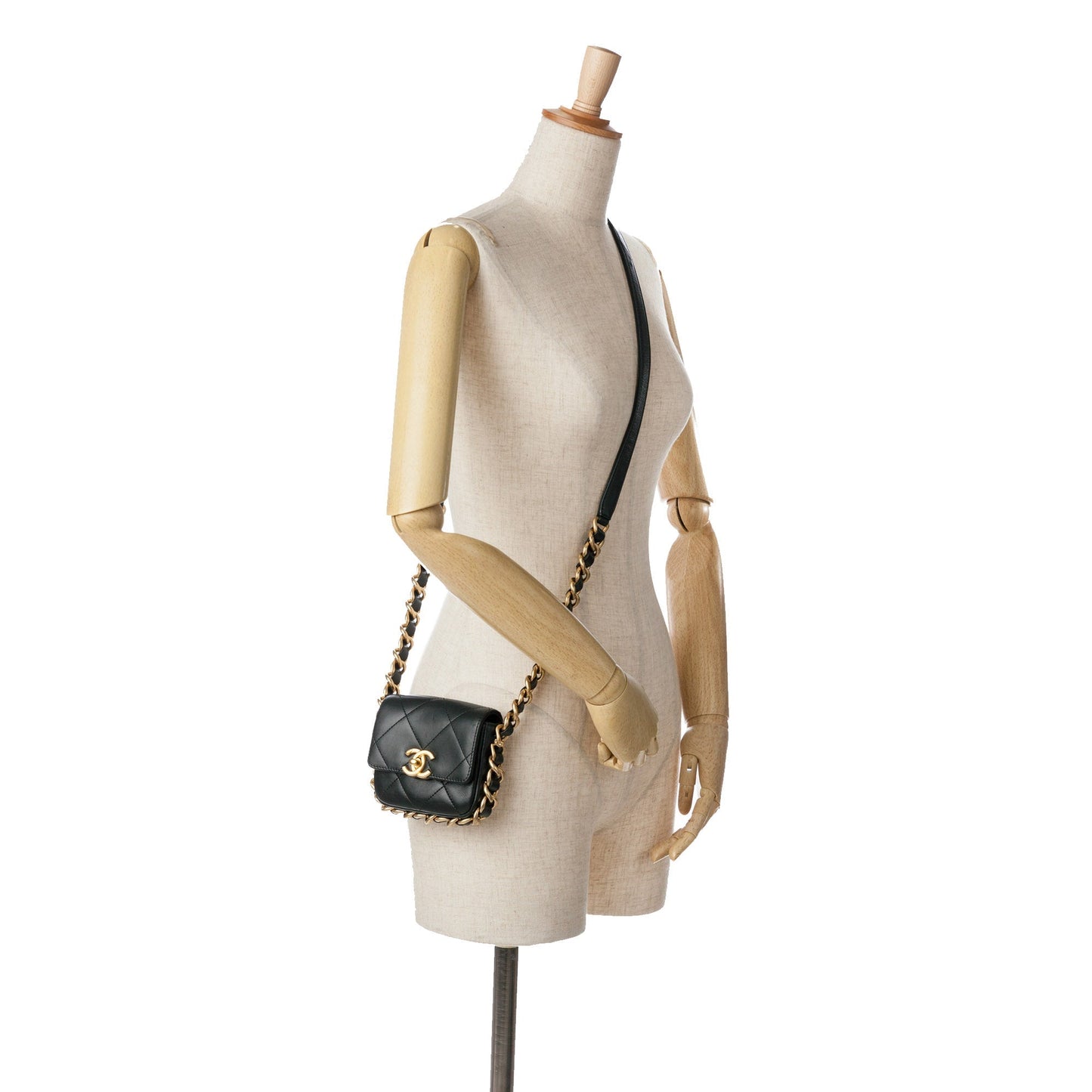 Black Chanel Mini Quilted Calfskin Framing Chain Flap Crossbody Bag