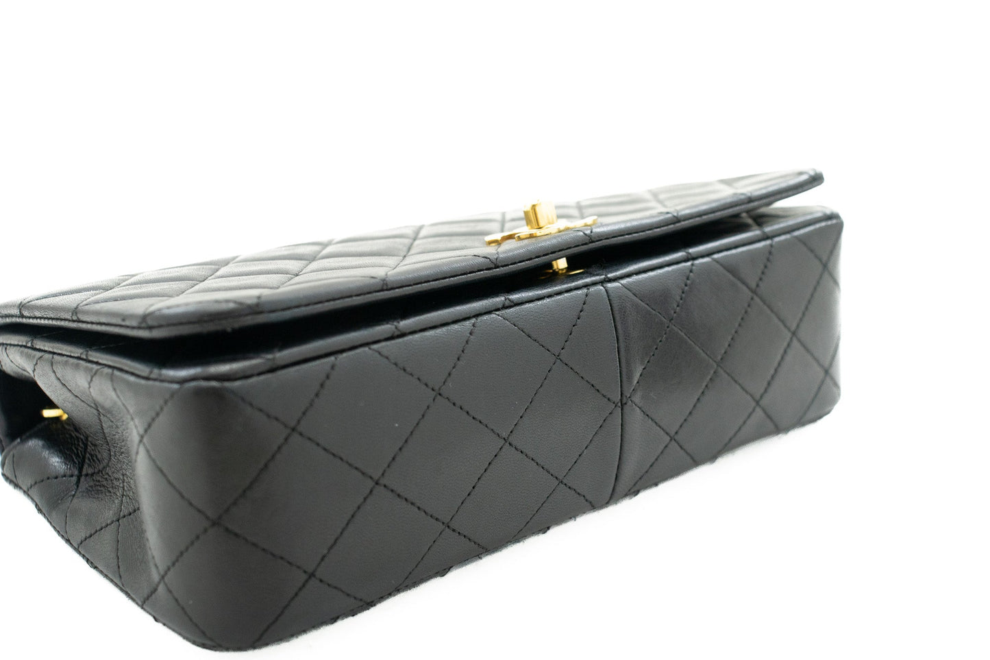 CHANEL Full Flap Chain Shoulder Bag Black Quilted Lambskin Leather j95