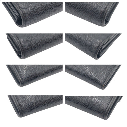 Chanel Leather Coco Mark Long Wallet Black