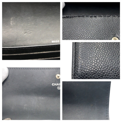 Chanel Leather Coco Mark Long Wallet Black