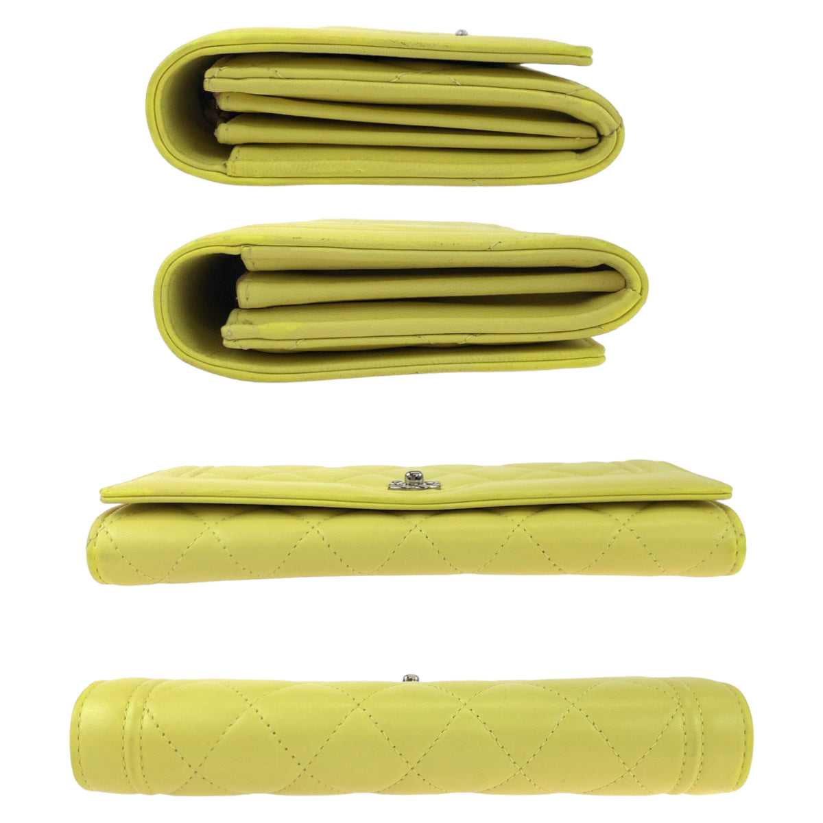 Chanel Yellow Lambskin Matelasse Long Wallet