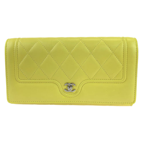 Chanel Yellow Lambskin Matelasse Long Wallet