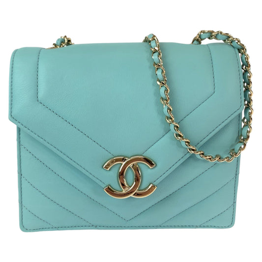 Chanel Chevron Lambskin Turquoise Chain Shoulder Bag