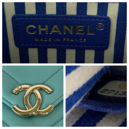 Chanel Chevron Lambskin Turquoise Chain Shoulder Bag
