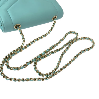 Chanel Chevron Lambskin Turquoise Chain Shoulder Bag